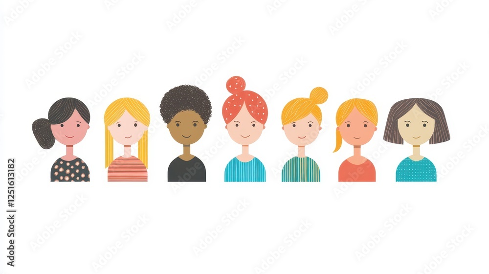Diverse Group of Illustrated Female Characters Diverse Group of Illustrated Female Characters