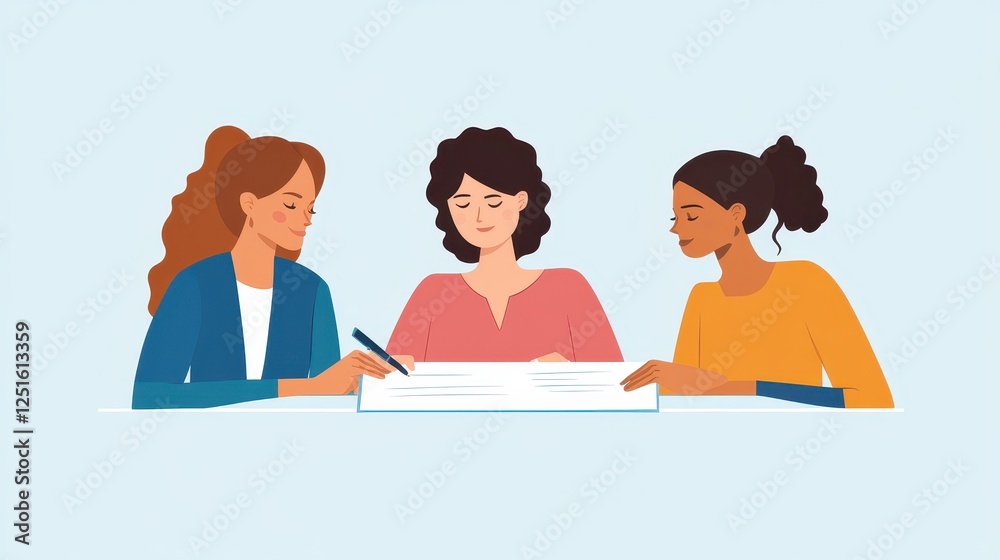 Women Collaborating on Project with Documents Women Collaborating on Project with Documents