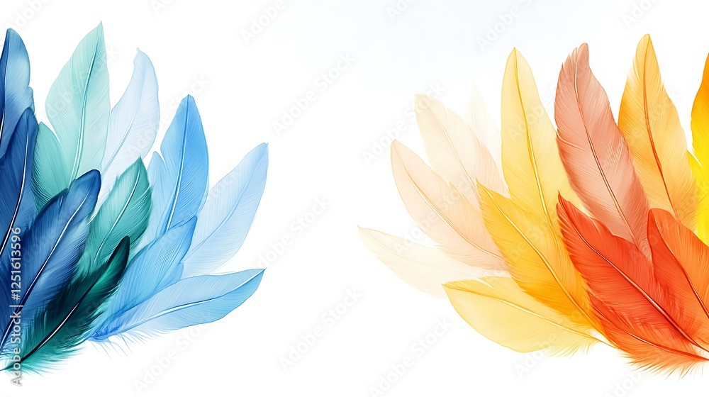 Fototapeta premium Vibrant Teal and Orange Feather Fan Digital Painting AI Generated