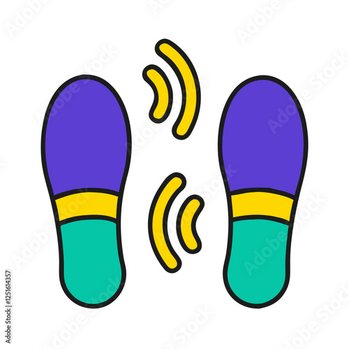Colorful footsteps creating vibrations against a plain background