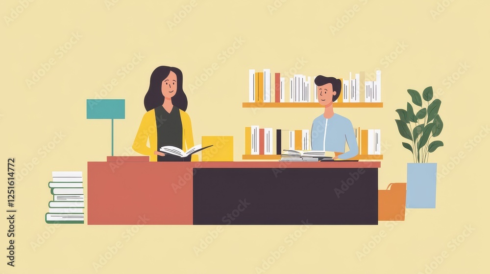 Modern Library Scene with Two Engaged Readers Modern Library Scene with Two Engaged Readers
