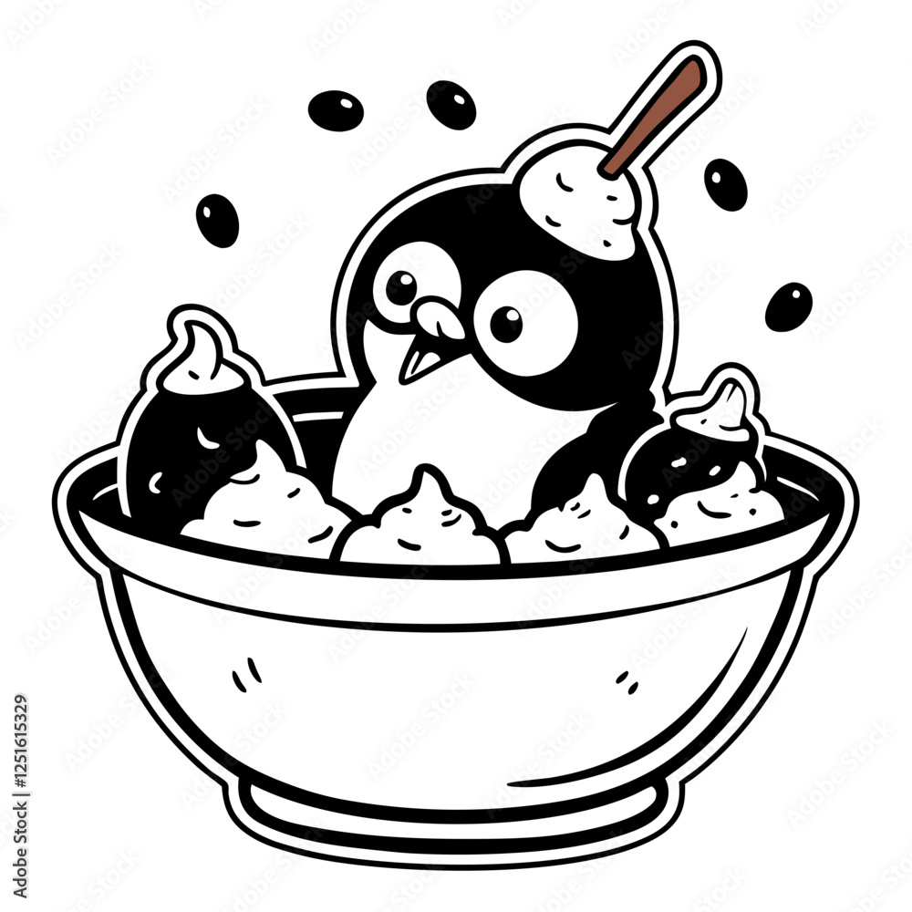 ticker showcasing a penguin diving into a bowl of ice cream ticker showcasing a penguin diving into a bowl of ice cream