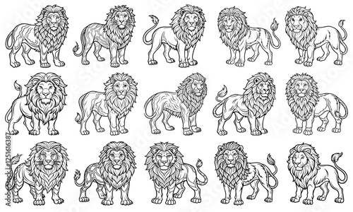 Lion Coloring Page for Kids in Fun and Easy Line Art, Adults in Line Drawing, Perfect for Children's Activity Books or Toddler Fun. Isolated on White Background, Inspiring Early Artistic Skills. photo