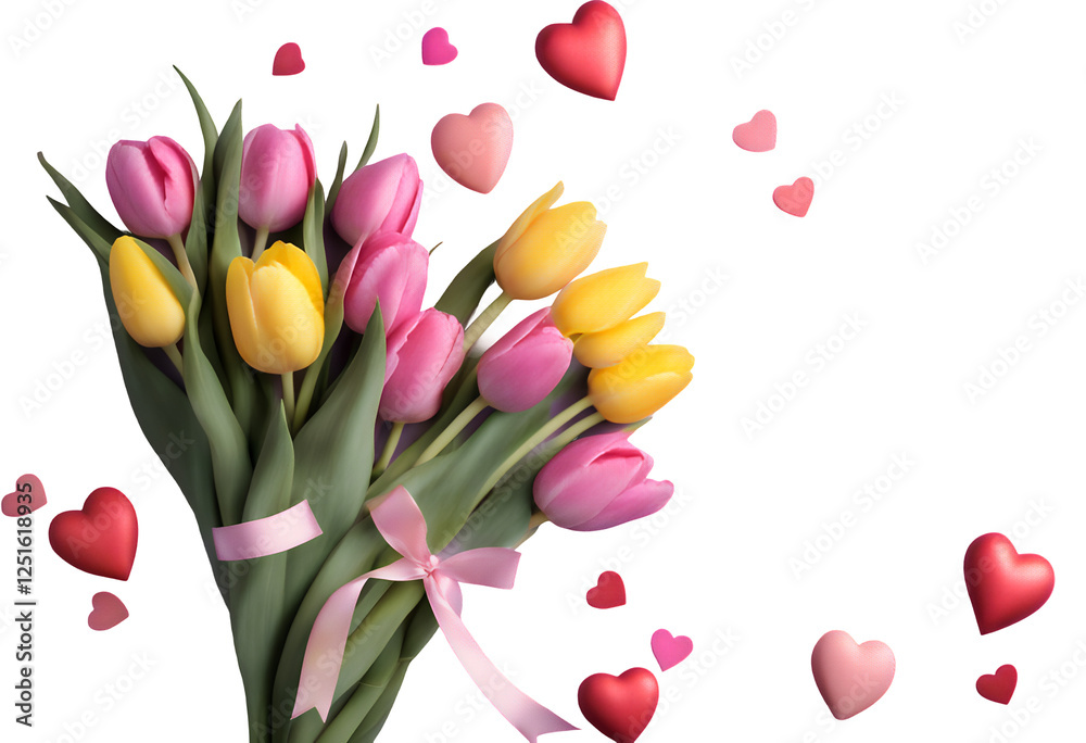 blossom top bloom hearts violet background advert flowers yellow composition bouquet bauble mother tulips pink idea bouquets colorful atmosphere beautiful light copyspace day baubles isolated s view