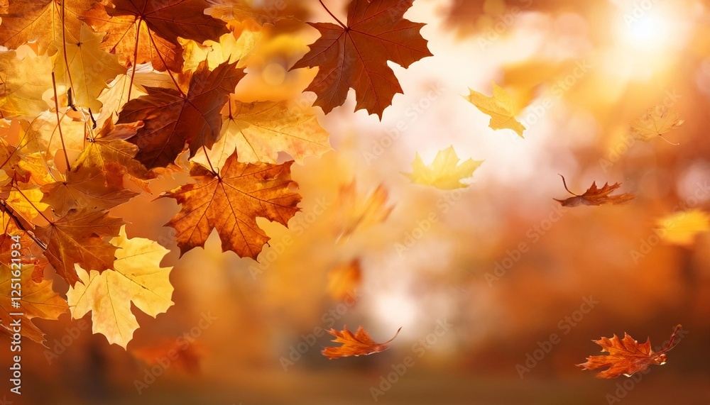 background of falling maple leaves with a defocused background autumn background generative ai background of falling maple leaves with a defocused background autumn background generative ai
