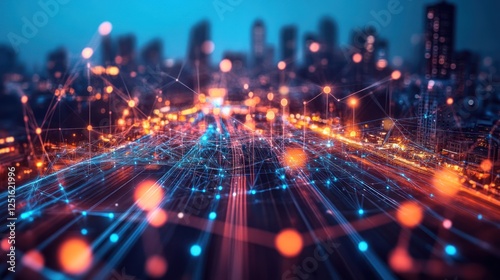 Wallpaper Mural Night city digital network data flow Torontodigital.ca