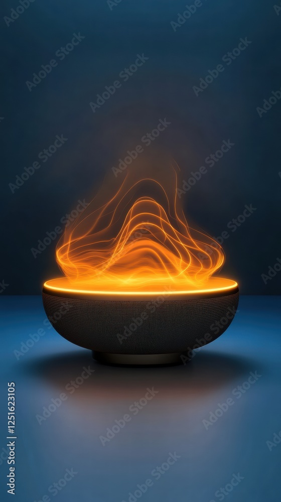 Illuminated Decorative Bowl With Warm Orange Light Effects Against