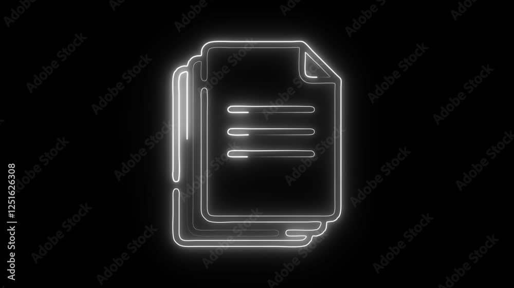 Glowing neon Documents icon isolated on black background. HD Video motion graphic animation Glowing neon Documents icon isolated on black background. HD Video motion graphic animation