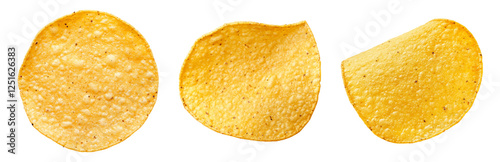 Crispy Yellow Tortilla Chips in Various Angles Isolated on transparent background