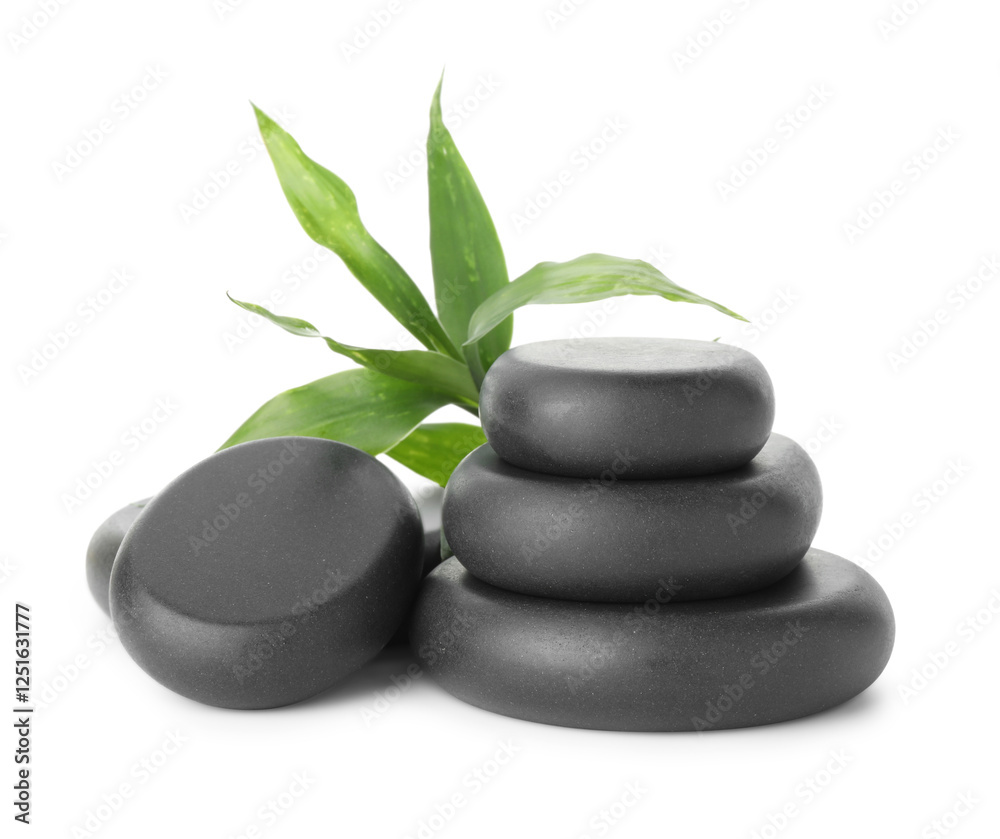 Spa stones with leaves isolated on white Spa stones with leaves isolated on white