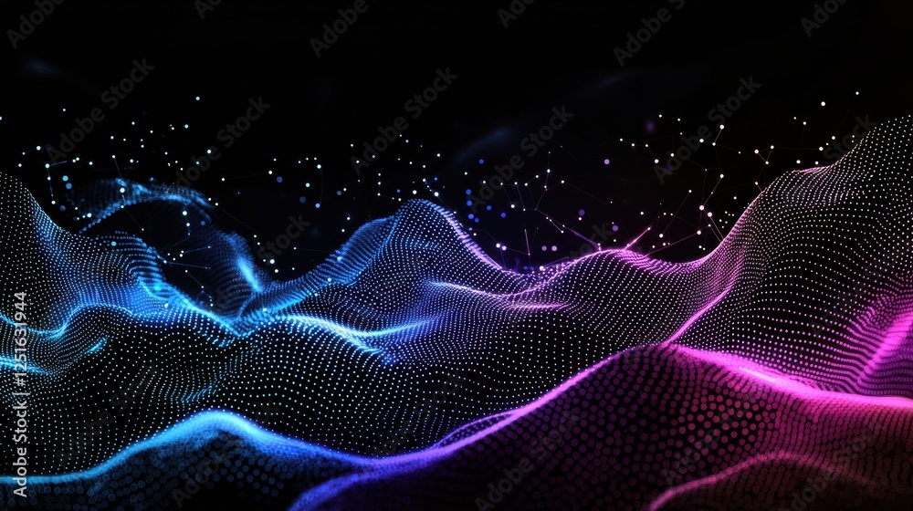 Fototapeta premium Vibrant Abstract Technology Background with Dots and Wave Patterns in Shades of Blue and Pink