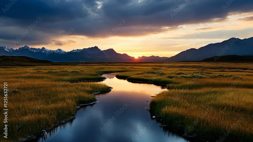 aerial sunset light casting on marshland aerial sunset light casting on marshland