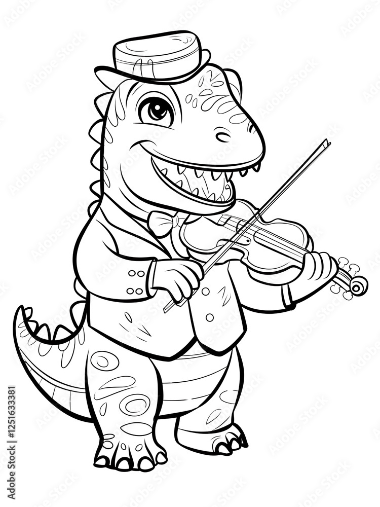 Fototapeta premium Cute Dinosaur Musician Playing Violin coloring page