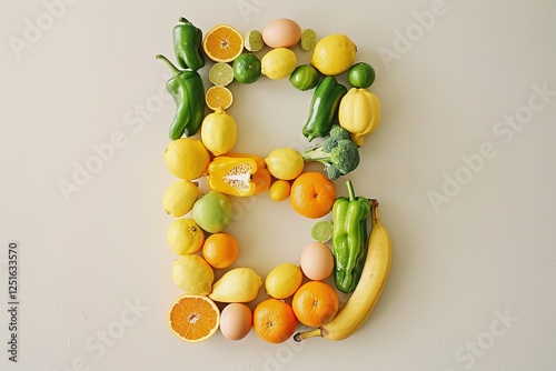 Wallpaper Mural Letter B from fruits and vegetables: orange lemon pepper banana broccoli and egg Torontodigital.ca