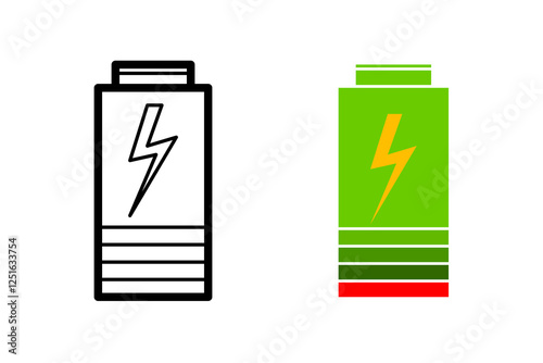 Vector graphic illustration of battery icon depicting different energy levels, symbolizing power usage and storage with colorful design.