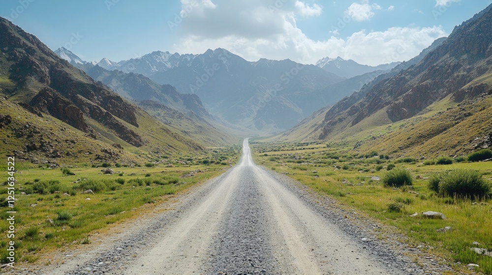 Long, straight road in a mountain valley, isolated. - Long, straight road in a mountain valley, isolated. -