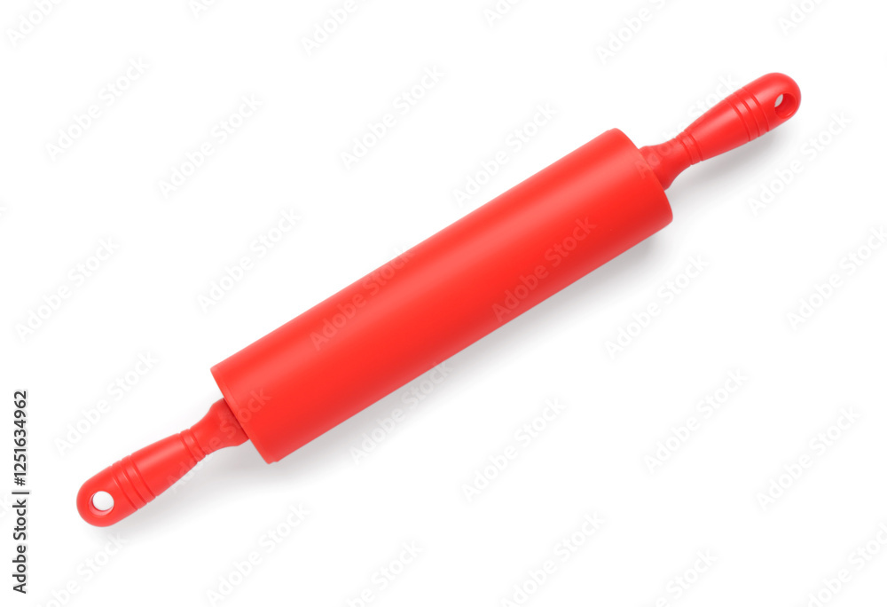 Red rolling pin isolated on white, top view Red rolling pin isolated on white, top view