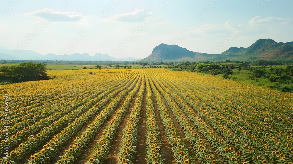 Vast golden crop field, sprawling agricultural landscape with distant mountains under a clear sky, inviting tranquility. Vast golden crop field, sprawling agricultural landscape with distant mountains under a clear sky, inviting tranquility.