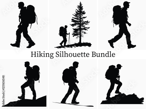 Outdoor Adventure in the Mountains Hiking silhouette bundle design
