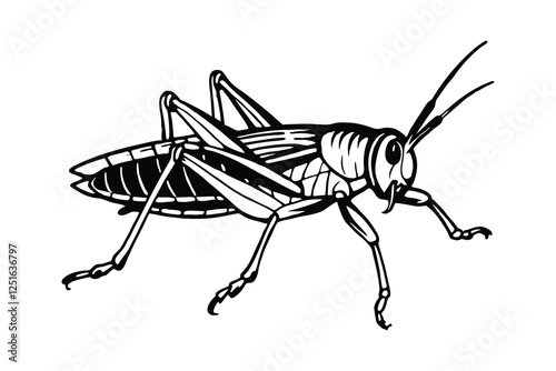 Silhouette of grasshopper isolated on a white background