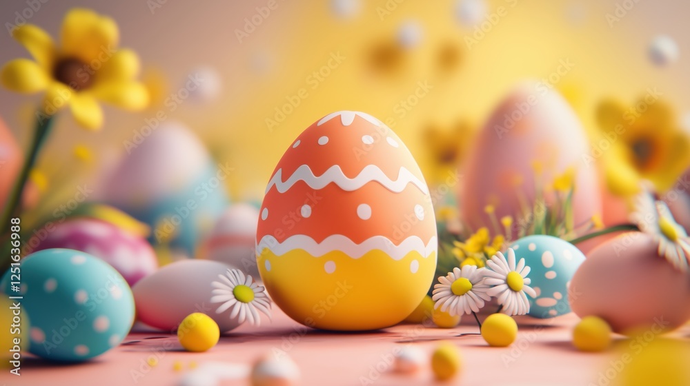 Obraz premium Springtime celebration featuring colorful Easter eggs with flowers on a bright background