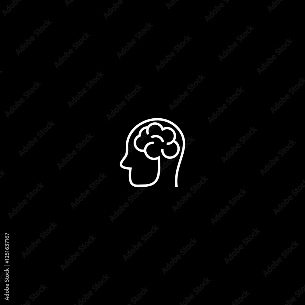 Human brain one line icon isolated on dark background Human brain one line icon isolated on dark background