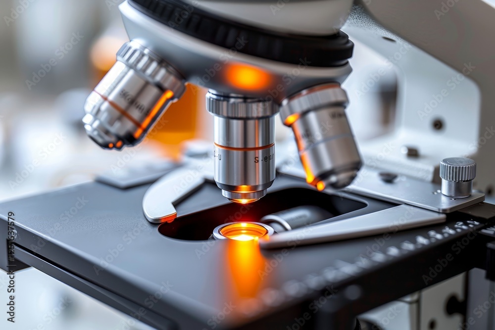 Researcher adjusting modern microscope in laboratory close up of scientific exploration Researcher adjusting modern microscope in laboratory close up of scientific exploration