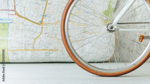 Wallpaper Mural Cycling adventure urban area bicycle wheel close-up city map background ground level exploring sustainable transport options Torontodigital.ca