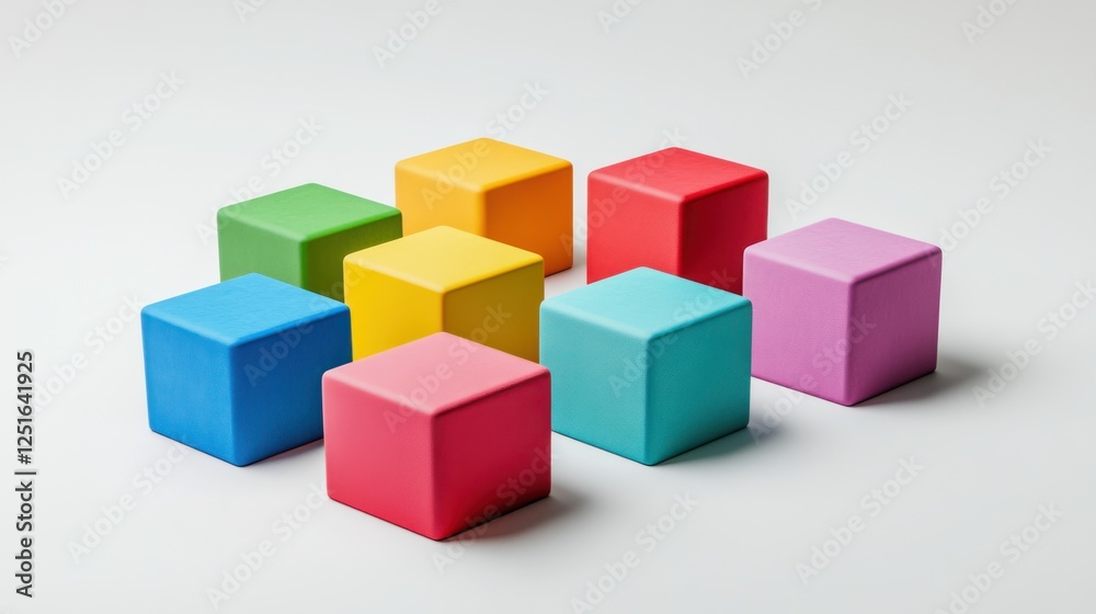 Colorful cubes arranged on white background, studio shot, for design