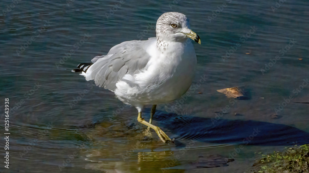 A single seagull stays in the water for hunting, bathing and resting. A single seagull stays in the water for hunting, bathing and resting.