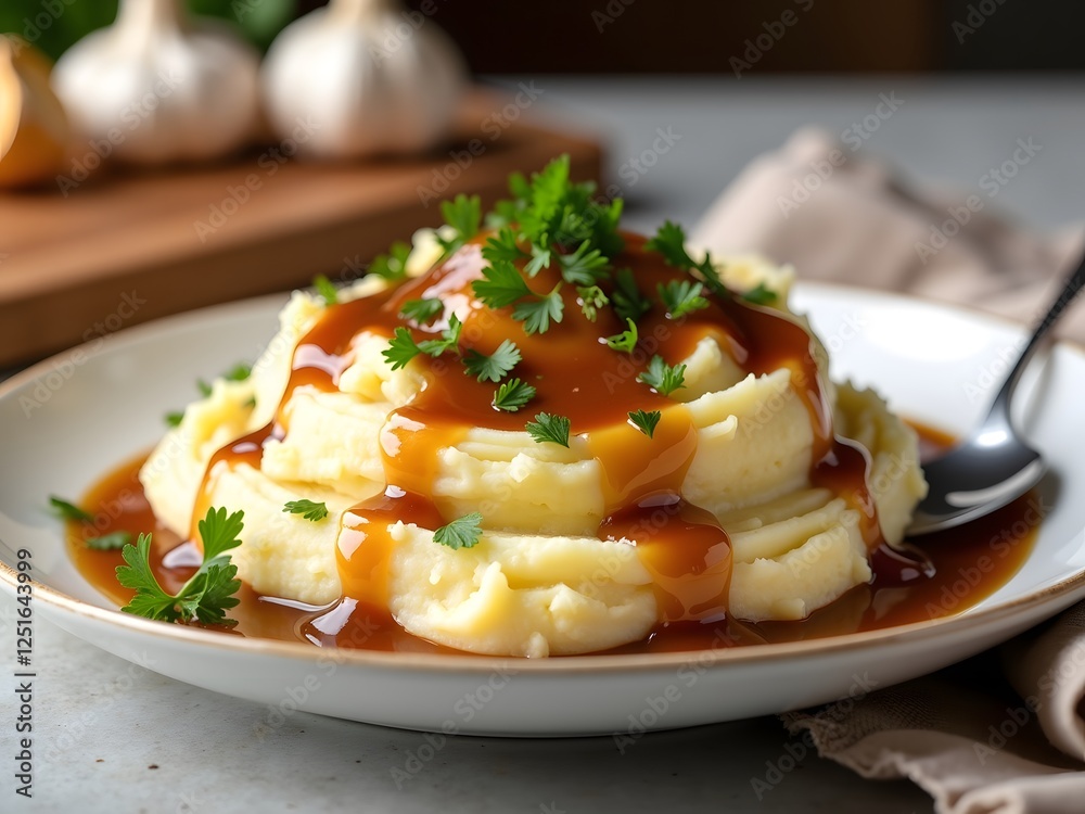 Creamy Mashed Potatoes with Brown Gravy and Parsley Creamy Mashed Potatoes with Brown Gravy and Parsley