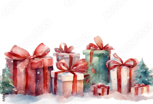Obraz na płótnie illustration christmas decoration year naive childish new aqarelle happy greeting gift winter art merry cartoon design childcare watercolor poster boxes style center holiday banner xmas drawing w salonie