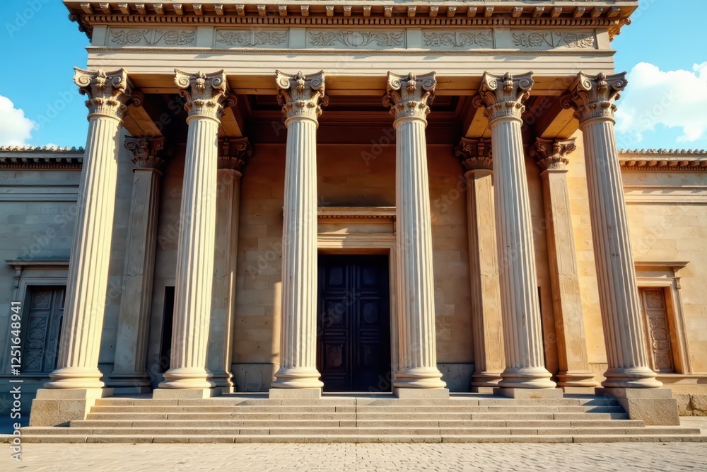 Obraz premium Majestic Roman columns supporting a grand building facade, history, ornate