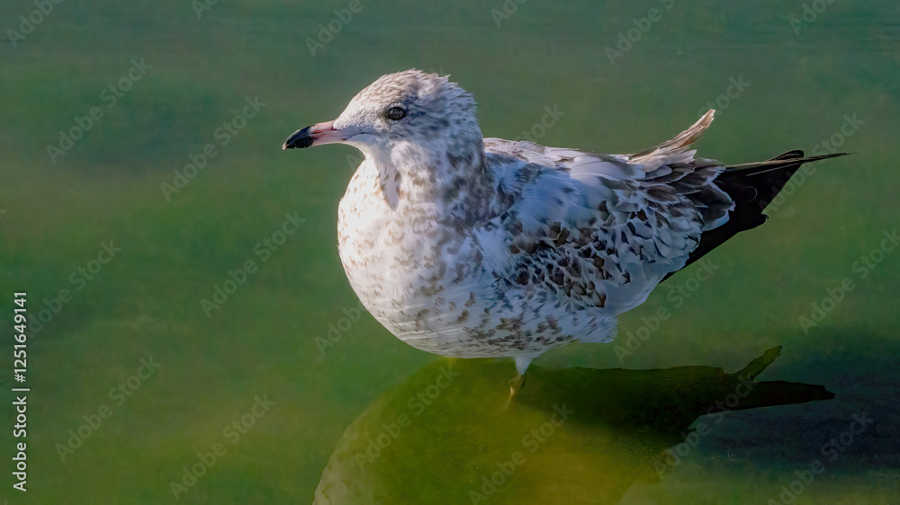 Obraz premium A single seagull stays in the water for hunting, bathing and resting.