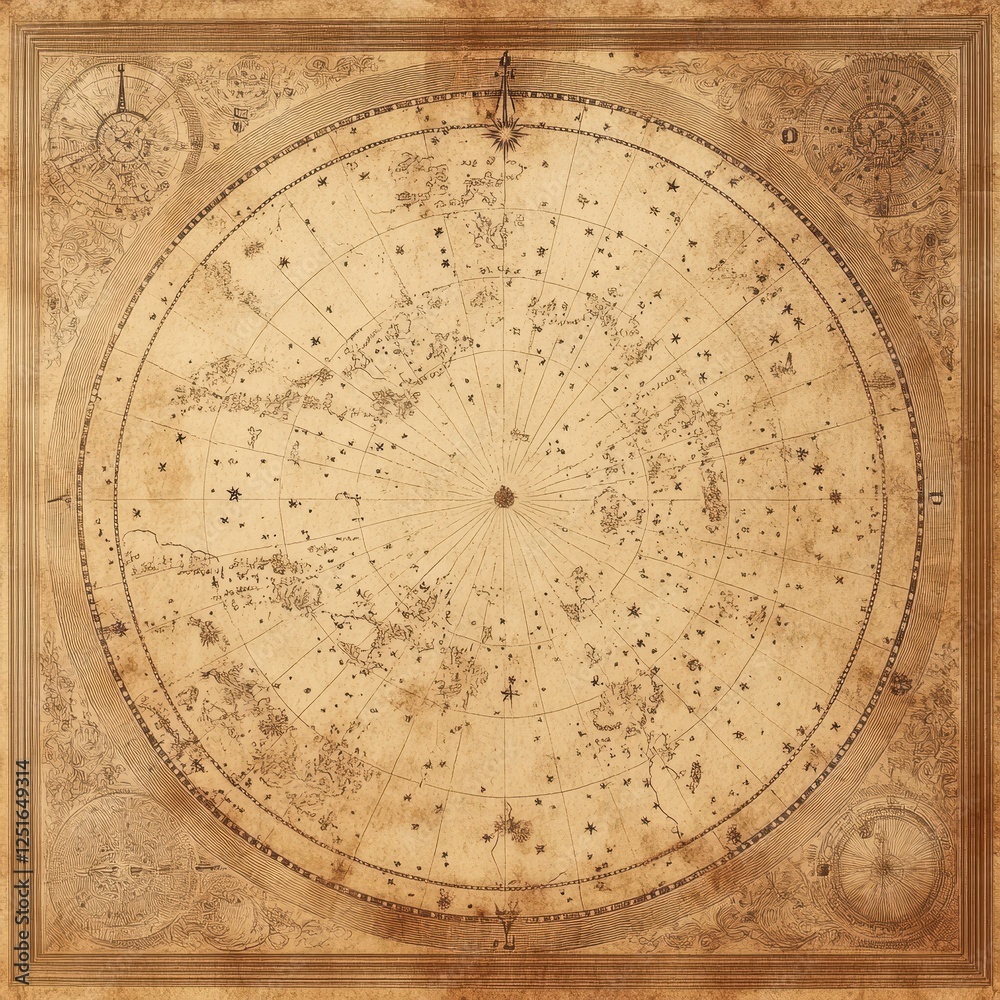 Detailed antique map of the night sky with many stars Detailed antique map of the night sky with many stars