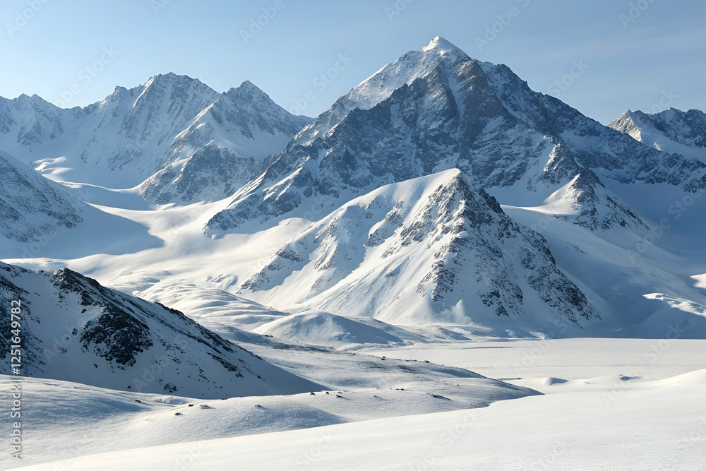 Fototapeta premium Snowy Mountain Peaks in a Frozen Valley