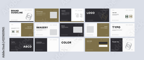 Brand identity design template. Complete Brand Guidelines Template, Creative brand guidelines layout, brand identity manual presentation, Logo and brand strategy guide, Logo guideline book.