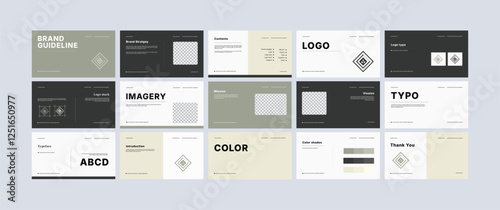 Brand identity design template. Complete Brand Guidelines Template, Creative brand guidelines layout, brand identity manual presentation, Logo and brand strategy guide, Logo guideline book.