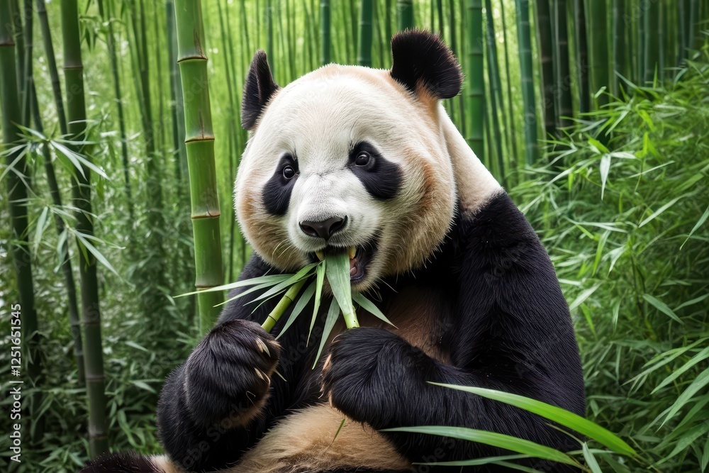 Obraz premium a playful panda enjoying a bamboo feast in a lush green forest