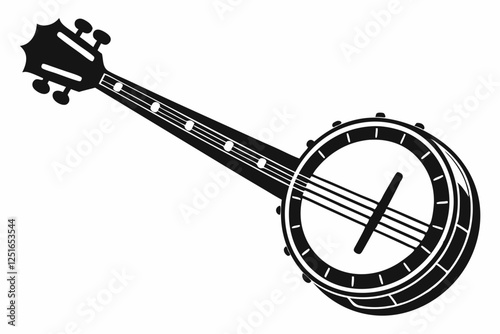banjo line art silhouette vector illustration