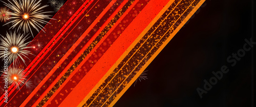 Festive abstract background with fireworks and stripes