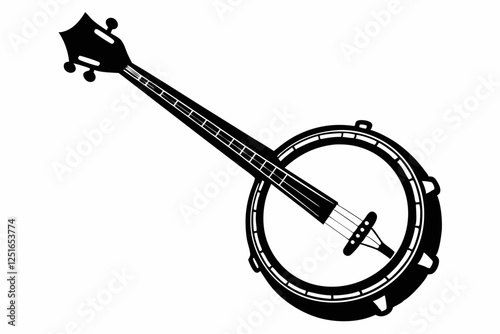 banjo line art silhouette vector illustration
