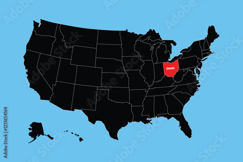 Ohio State, USA, vector map isolated on United states map. Editable blank vector map of USA.