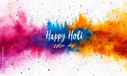 Colorful Holi festival art with vivid colors, abstract floral elements, and happy celebrating mood.