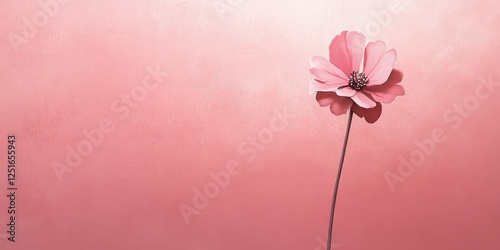 Single pink cosmos flower against a textured pink background