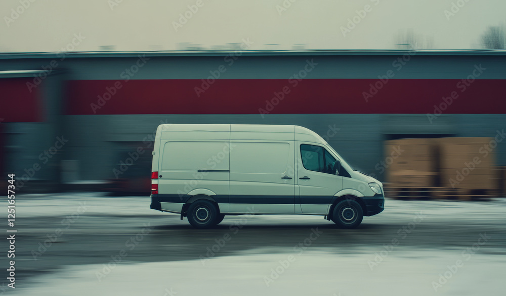 A white van is driving