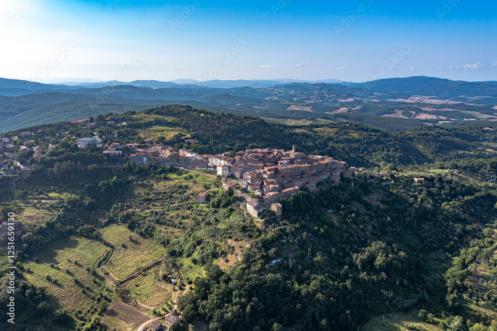little village of Chiusdino, in the mountains of Tuscany. Italy. August 2024