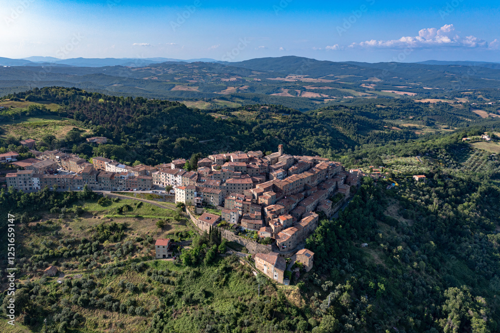little village of Chiusdino, in the mountains of Tuscany. Italy. August 2024