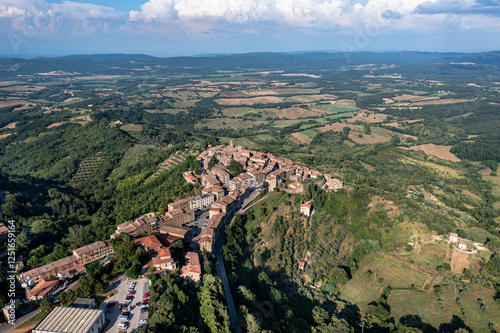 little village of Chiusdino, in the mountains of Tuscany. Italy. August 2024