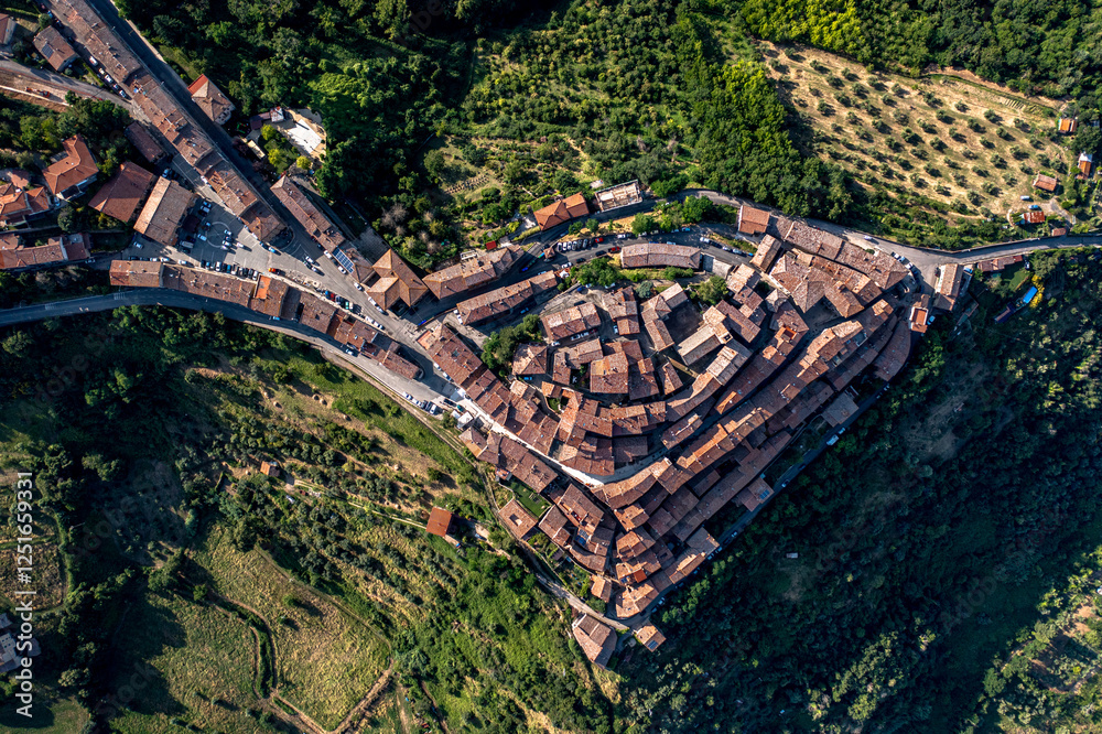 little village of Chiusdino, in the mountains of Tuscany. Italy. August 2024